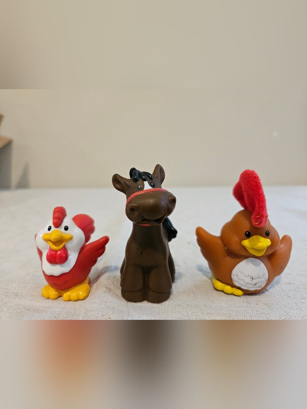 Fisher Price Little People Farm Rooster Red White touch and feel and brown horse